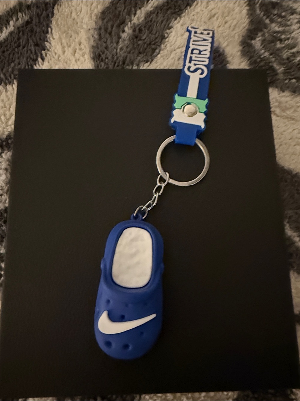 Nike Blue and White Kids Shoe Keychain with Teal Accent